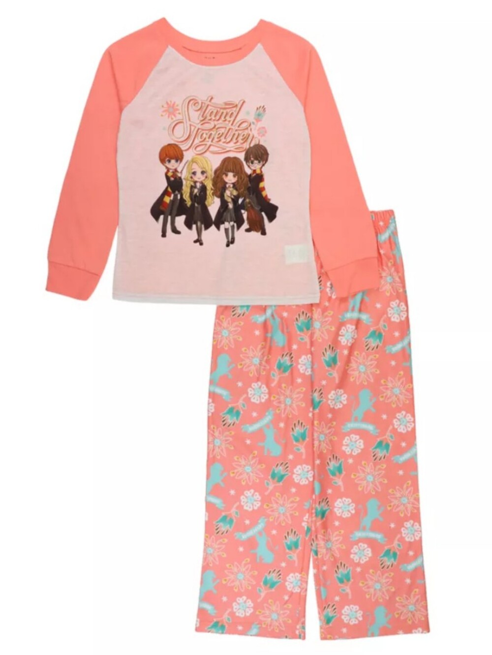 Harry Potter Girl's Peach & Aqua Stand Together 2-Piece Pajama Set Size 4